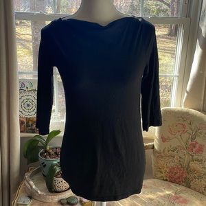 {Kenar} Black Pima Cotton Boat Neck Top